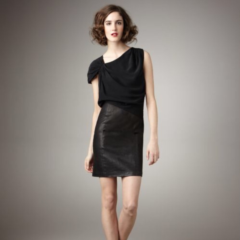 (NWT $1650) Thakoon Combo Leather-Skirt Dress (Size 4)